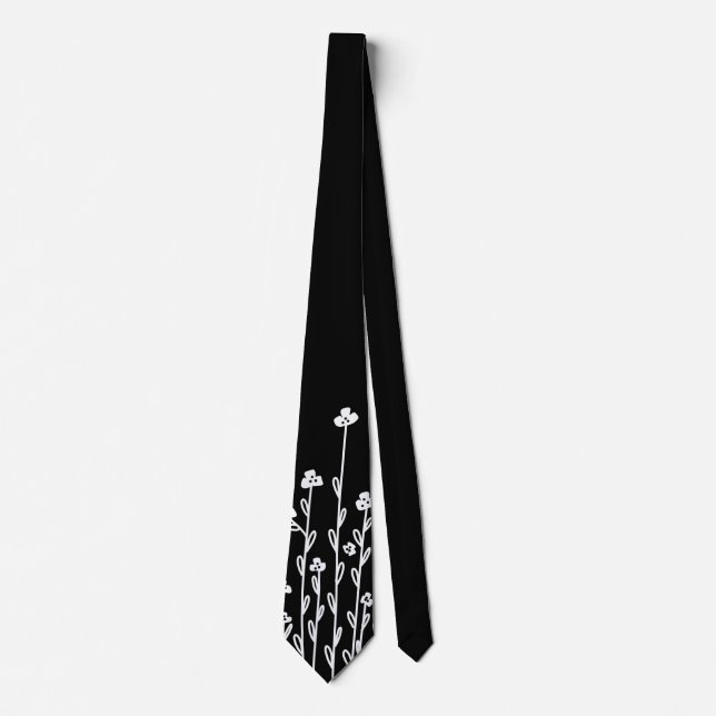 Elegante Schwarz-weiß-minimalistische Doodle-Wildb Krawatte (Vorderseite)