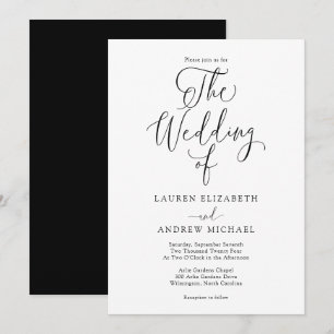 Elegante Schwarz-Weiß-Minimalistische Hochzeit Ein Einladung