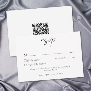 Elegante Schwarz-Weiß-Minimalistische Hochzeits-QR RSVP Karte
