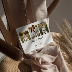 Elegante Schwarz/Weiß Moderne Drei Fotos Hochzeit Save The Date