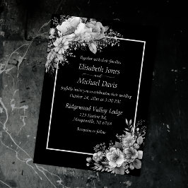 Elegante Schwarz-Weiß-Moderne Gotische Hochzeit Einladung