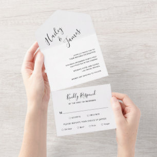 Elegante Schwarz-Weiß-Moderne Hochzeit All In One Einladung