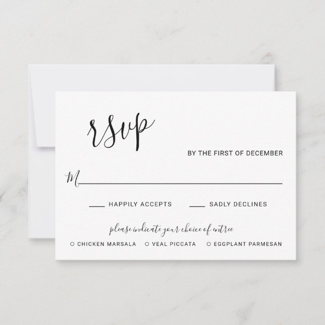 Elegante Schwarz-Weiß-Moderne Hochzeit RSVP Karte (Vorderseite)