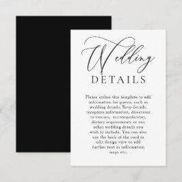 Elegante Schwarz-Weiß-Moderne Hochzeitsdetails Begleitkarte