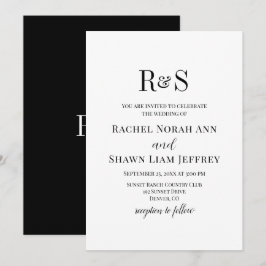 Elegante Schwarz-Weiß-Moderne Monogramm-Hochzeit Einladung