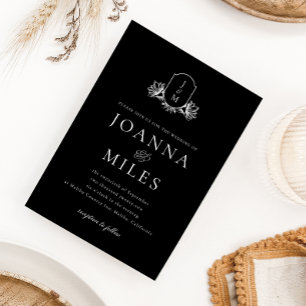 Elegante Schwarz-Weiß-Monogramm-Hochzeit Einladung