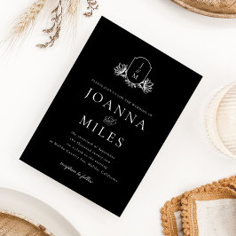 Elegante Schwarz-Weiß-Monogramm-Hochzeit Einladung