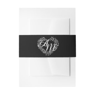 Elegante Schwarz-Weiß-Monogramm-Hochzeit Einladungsbanderole