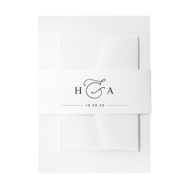 Elegante Schwarz-Weiß-Monogramm-Hochzeit Einladungsbanderole (Vorderseite Beispiel)