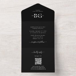 Elegante Schwarz-Weiß-Monogramm-Initialen Hochzeit All In One Einladung