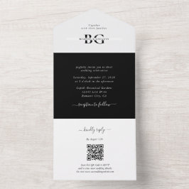 Elegante Schwarz-Weiß-Monogramm-Initialen Hochzeit All In One Einladung