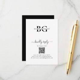 Elegante Schwarz-Weiß-Monogramm-Initialen Hochzeit Begleitkarte