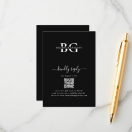 Elegante Schwarz-Weiß-Monogramm-Initialen Hochzeit Begleitkarte