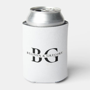 Elegante Schwarz-Weiß-Monogramm-Initialen Hochzeit Dosenkühler