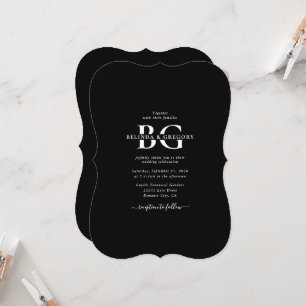 Elegante Schwarz-Weiß-Monogramm-Initialen Hochzeit Einladung
