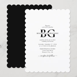 Elegante Schwarz-Weiß-Monogramm-Initialen Hochzeit Einladung