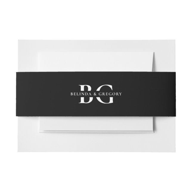 Elegante Schwarz-Weiß-Monogramm-Initialen Hochzeit Einladungsbanderole (Vorderseite Beispiel)