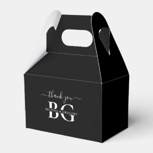 Elegante Schwarz-Weiß-Monogramm-Initialen Hochzeit Geschenkschachtel