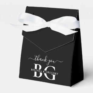 Elegante Schwarz-Weiß-Monogramm-Initialen Hochzeit Geschenkschachtel