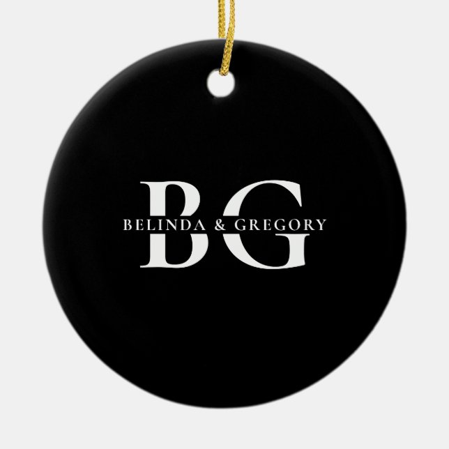 Elegante Schwarz-Weiß-Monogramm-Initialen Hochzeit Keramik Ornament (Vorne)