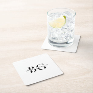 Elegante Schwarz-Weiß-Monogramm-Initialen Hochzeit Rechteckiger Pappuntersetzer