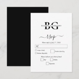 Elegante Schwarz-Weiß-Monogramm-Initialen Hochzeit RSVP Karte