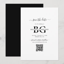 Elegante Schwarz-Weiß-Monogramm-Initialen Hochzeit Save The Date