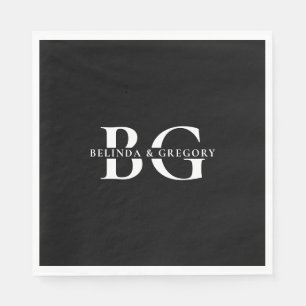 Elegante Schwarz-Weiß-Monogramm-Initialen Hochzeit Serviette