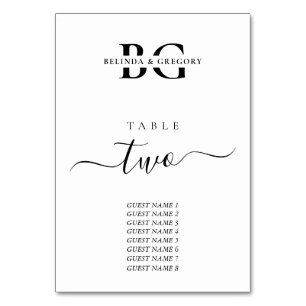 Elegante Schwarz-Weiß-Monogramm-Initialen Hochzeit Tischnummer