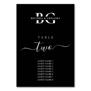 Elegante Schwarz-Weiß-Monogramm-Initialen Hochzeit Tischnummer
