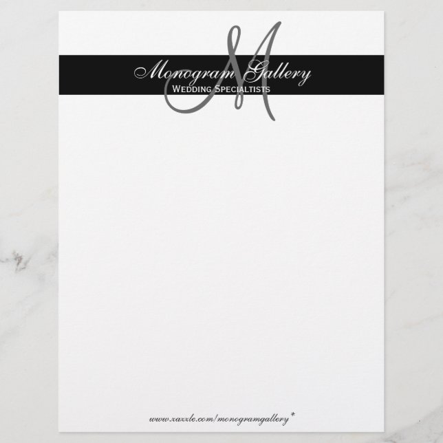 Elegante Schwarz-Weiß-Monogramm-Letterhead-Linen (Vorderseite)