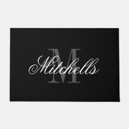 Elegante Schwarz-Weiß-Monogramm-Türmatte Fußmatte