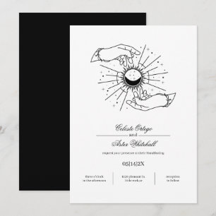 Elegante Schwarz-Weiß-Mystik-Handgriff Einladung