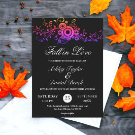 Elegante Schwarz-Weiß-Neon-Foliage-Hochzeit im Her Einladung