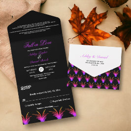 Elegante Schwarz-Weiß-Neongras-Hochzeit im Herbst All In One Einladung