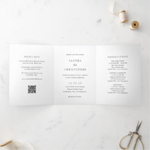 Elegante Schwarz-Weiß-QR-Code-Moderne Hochzeit Dreifach Gefaltete Einladung