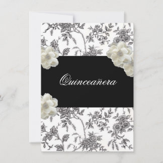 Elegante Schwarz & Weiß Quinceanera Einladung