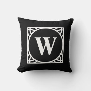 Elegante Schwarz-Weiß-Rand-Monogramm Kissen