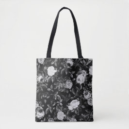Elegante Schwarz-Weiß-Rosen Tasche