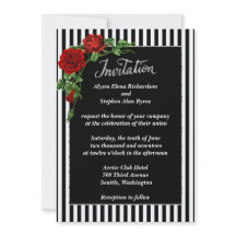 Elegante Schwarz-Weiß-Rote Rose Hochzeit Einladung