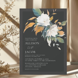 Elegante Schwarz-weiß Sage Green Floral Wedding Einladung