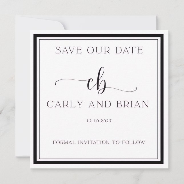 Elegante Schwarz-Weiß-Save-the-Date-Karte Einladung (Vorderseite)