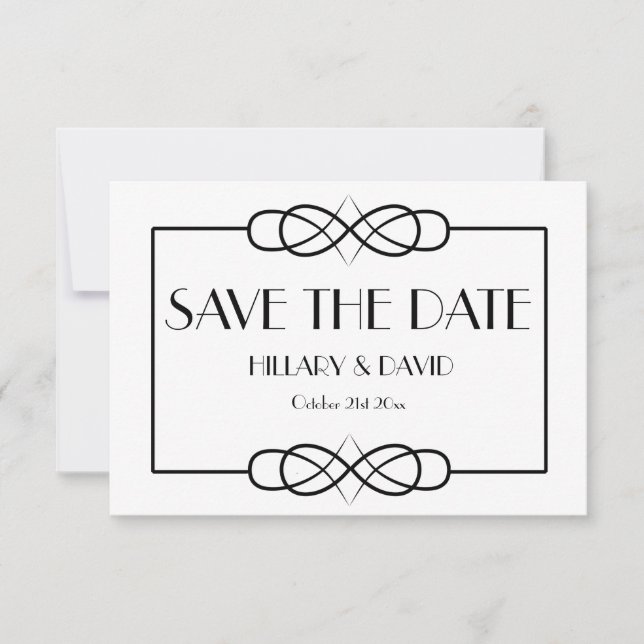 Elegante Schwarz-Weiß-Save the Date-Karte Save The Date (Vorderseite)