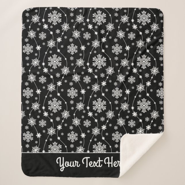 Elegante Schwarz-Weiß-Schneeflocken Sherpadecke (Vorderseite)