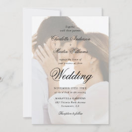 Elegante Schwarz-Weiß-Schrift 2 Foto-Hochzeit Einladung