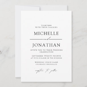 Elegante Schwarz-Weiß-Schrift Hochzeit Alles in Einladung