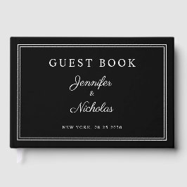 Elegante Schwarz-Weiß-Schrift Hochzeit Gästebuch