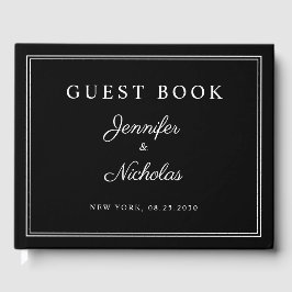 Elegante Schwarz-Weiß-Schrift Hochzeit Gästebuch
