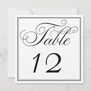 Elegante Schwarz-Weiß-Schrift-Tischnummernkarten Einladung