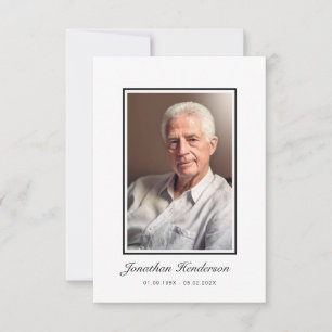 Elegante Schwarz-Weiß-Schrift-Trauerfoto Dankeskarte